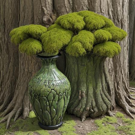 40442-2538026733-(design vase still life_1.5), treebark, dark mossy, tree lisches, green  _lora_treebark_0.25_.png